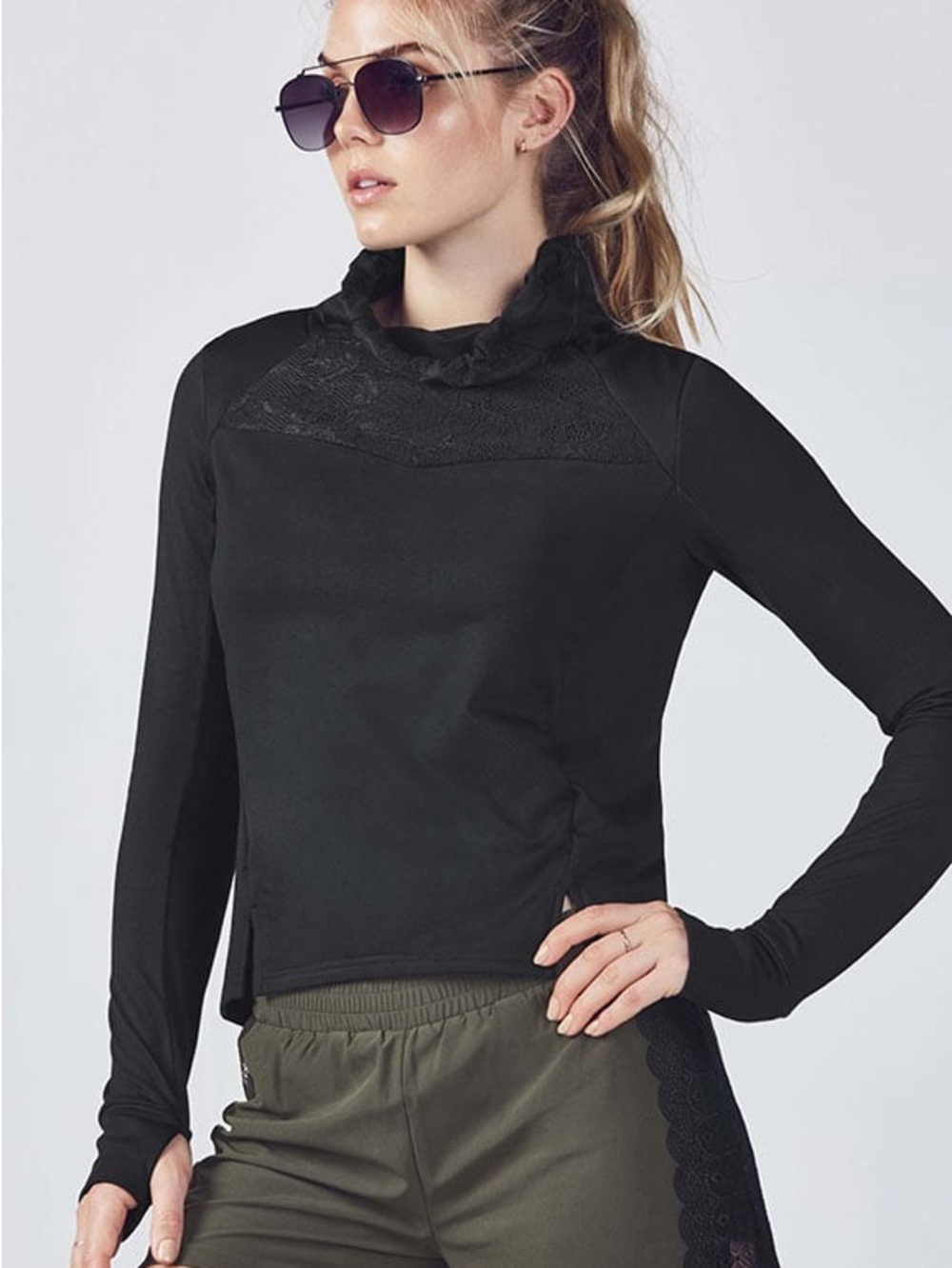 Fabletics Black Jolie Pullover Jacket with Lace Yoke